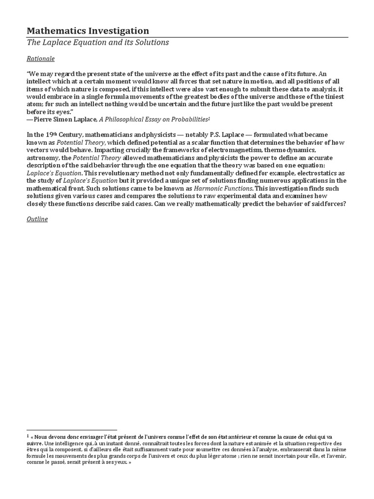 Mathematics Investigation: The Laplace Equation and Its Solutions | PDF