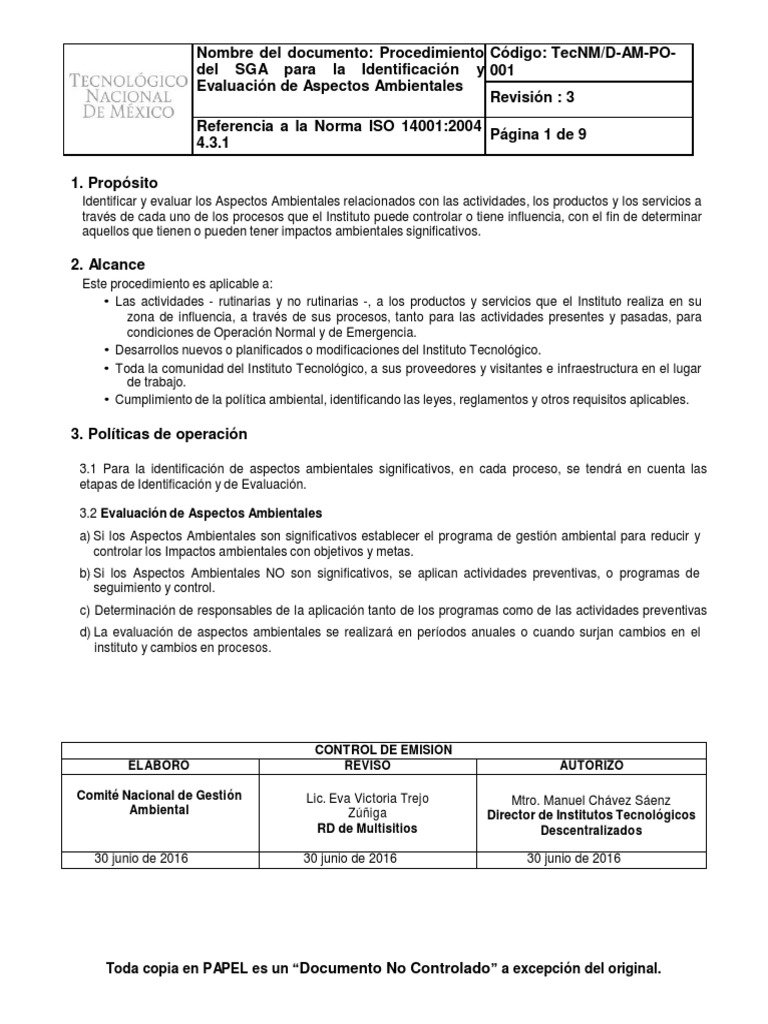 Procedimiento del SGA para la Identificación y Evaluación