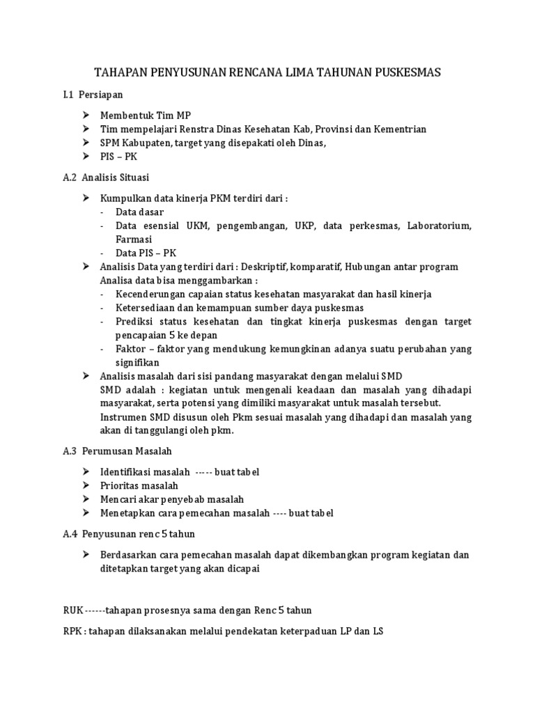 Tahapan Penyusunan Rencana Lima Tahunan Puskesmas Pdf