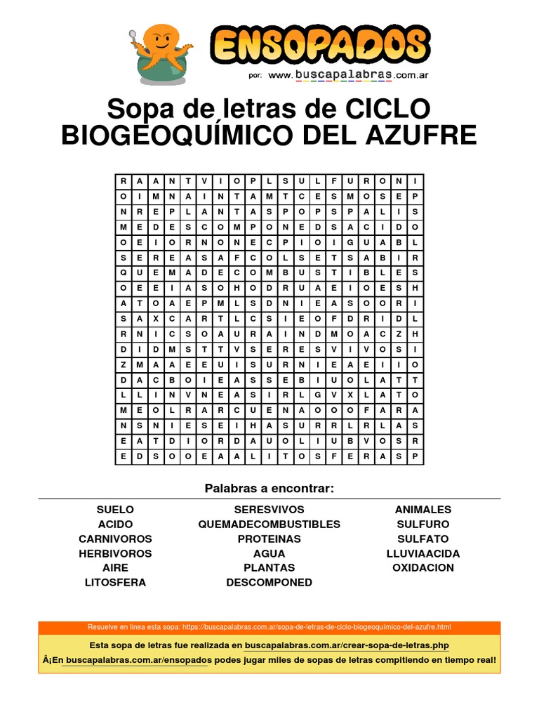 Sopa de letras: Ciclo del agua y azufre | PDF