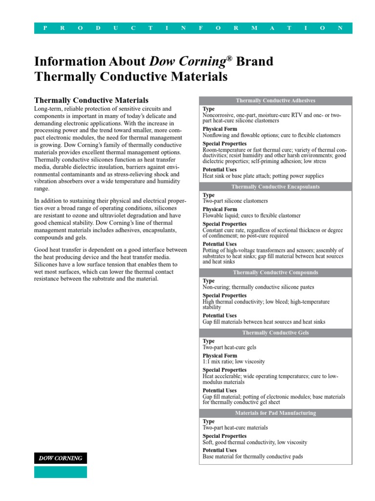 Dow Thermal Materials PDF Adhesive Electrical Resistivity And Conductivity