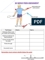 underarm serve skills card peer assessment sheet