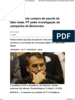 Após Suposta Compra de Pacote de Fake News, PT Pede Investigação Da Campanha de Bolsonaro