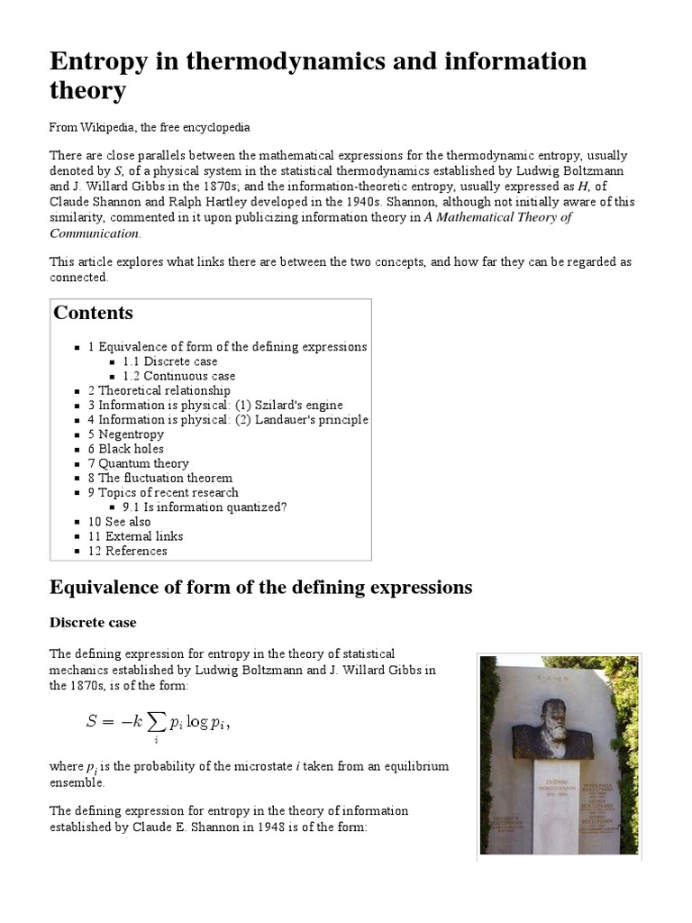 Entropy in Thermodynamics and Information Theory: Communication | PDF ...