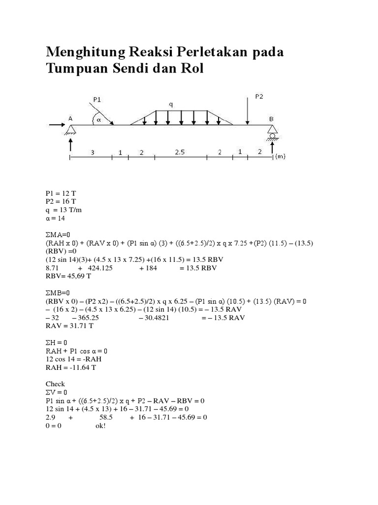 Menghitung Reaksi Perletakan Pada Tumpuan Sendi Dan