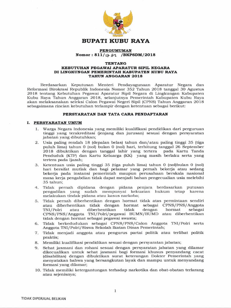 Pengumuman formasi cpns kuburaya pontianak pdf ilmu sosial