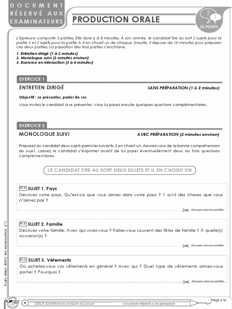 DELF A2 sujet demo  France