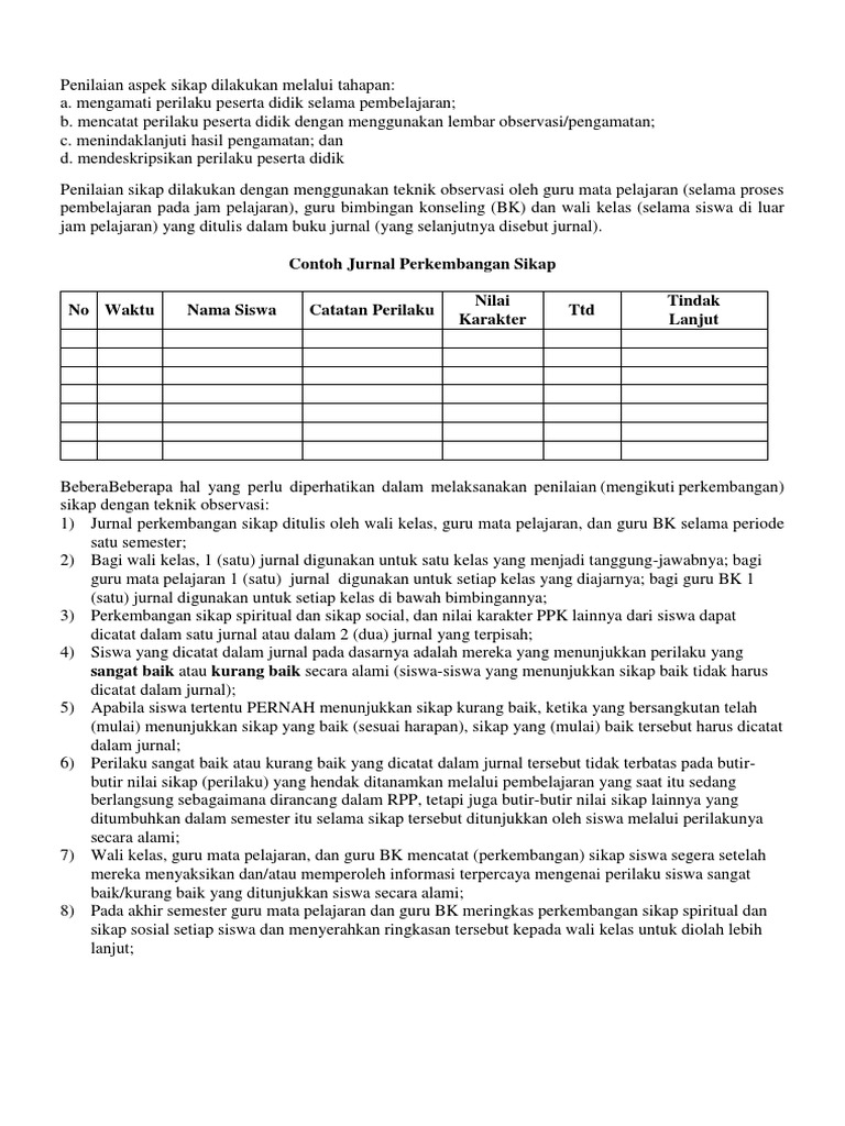 Format Jurnal Penilaian Sikap Pdf