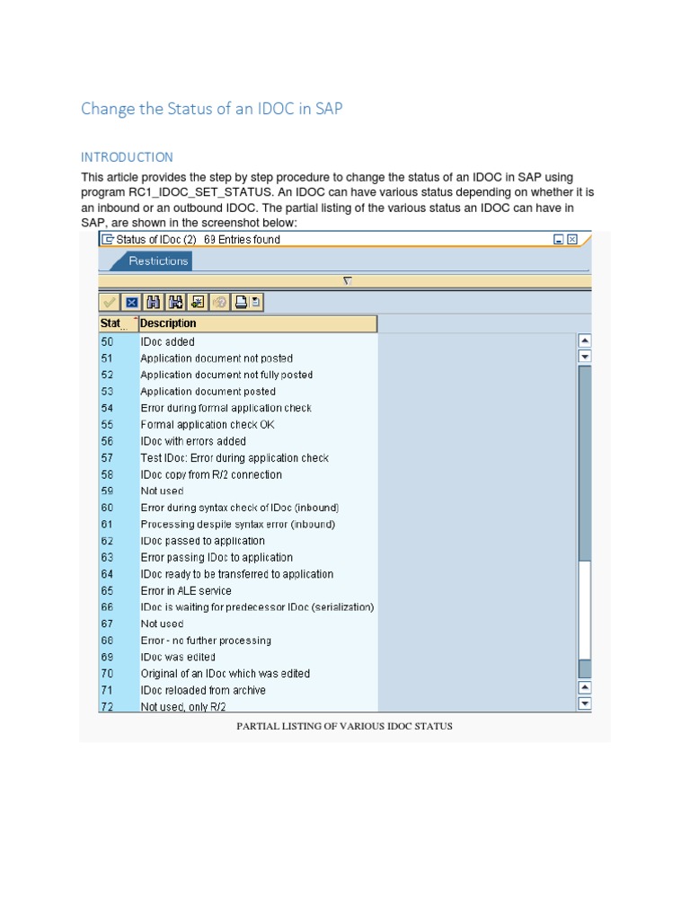 Change The Status of An IDOC in SAP PDF Invoice Parameter Programming)