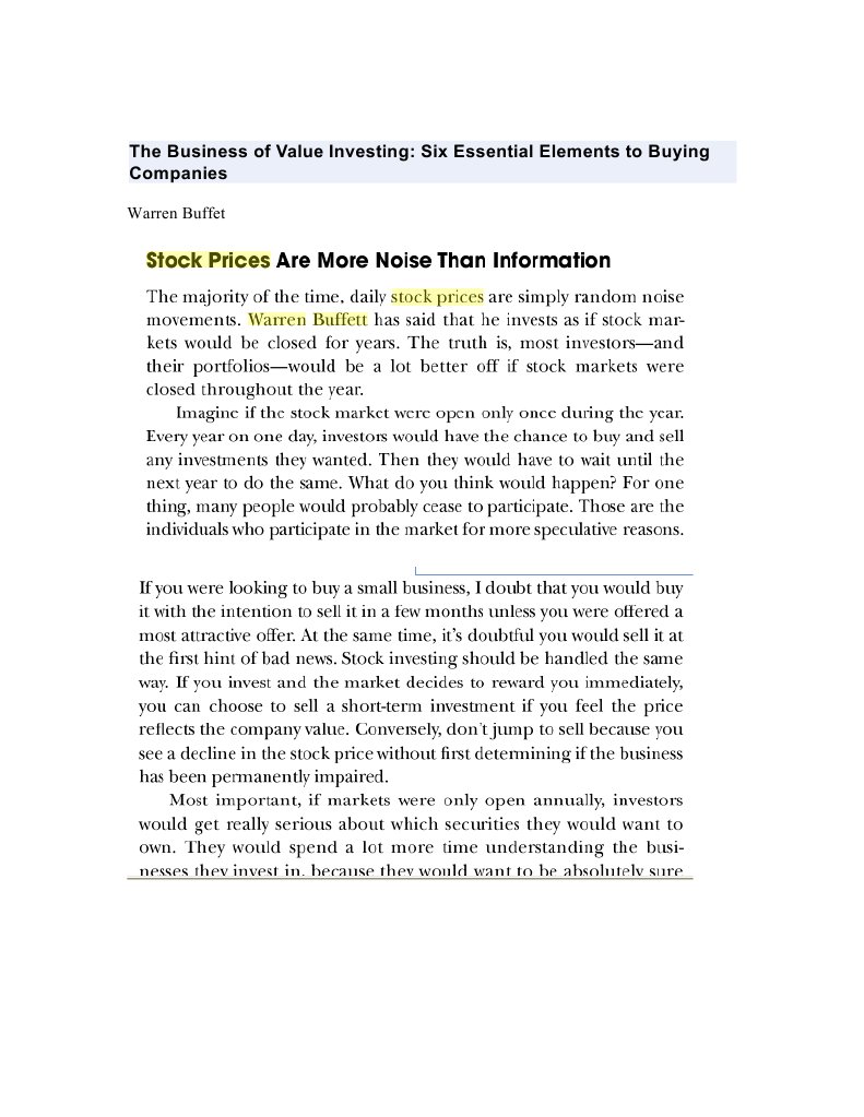 Six Key Elements of Value Investing | PDF