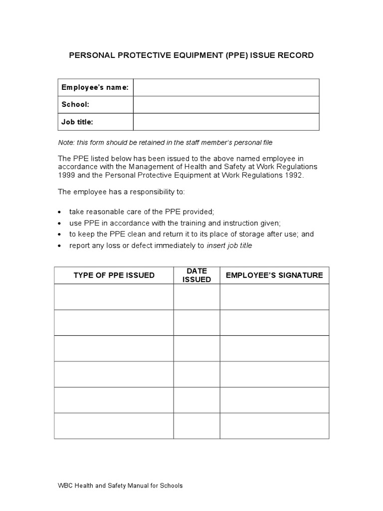 PPE Issue Record for Employees | PDF