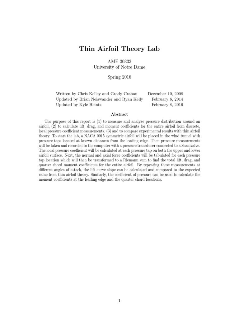 Thin Airfoil Theory Lab Analysis | PDF | Lift (Force) | Airfoil