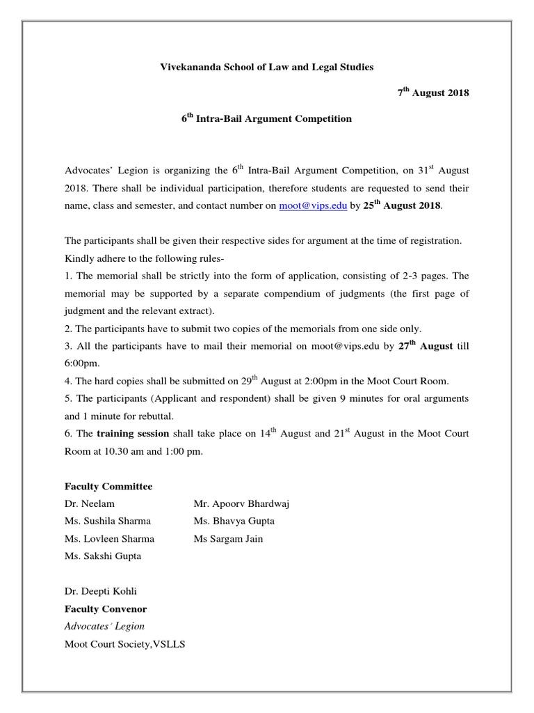 6th Intra Bail Argument Competition 31st August 20181 | PDF | Criminal ...