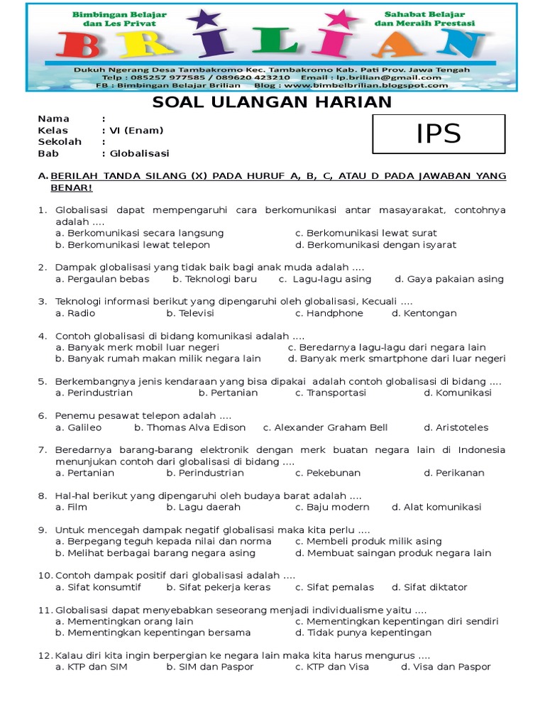 Latihan Soal Ips Globalisasi Guru Paud