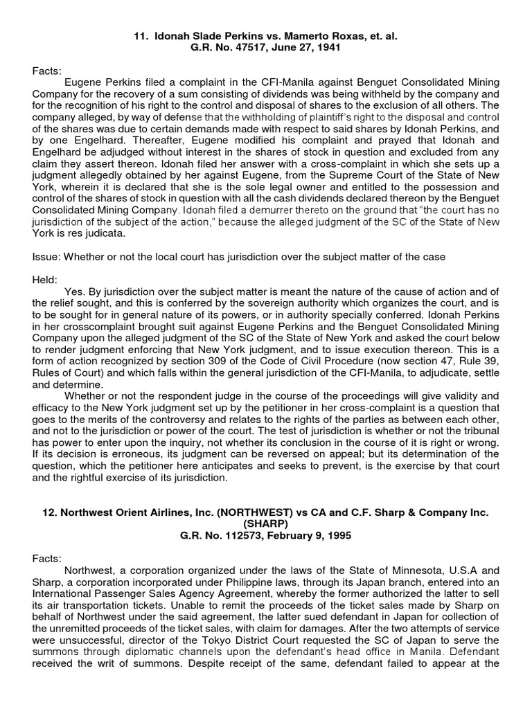 Perkins vs. Roxas: Jurisdiction Case | PDF | Service Of Process ...