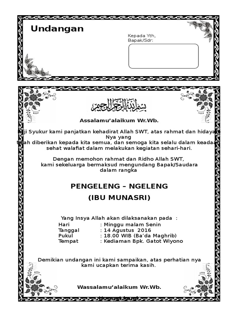 Contoh Surat Undangan Tahlil 40 100 1000 Hari Haul