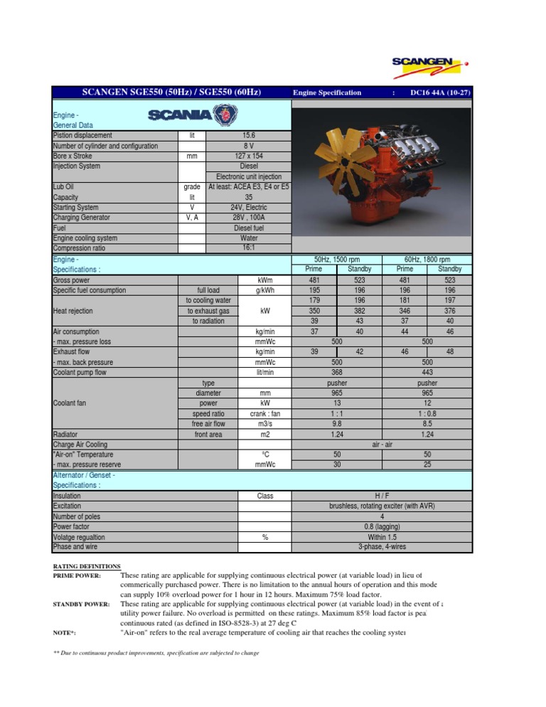 SGE550 Generator Specifications Overview | PDF | Diesel Engine | Engines