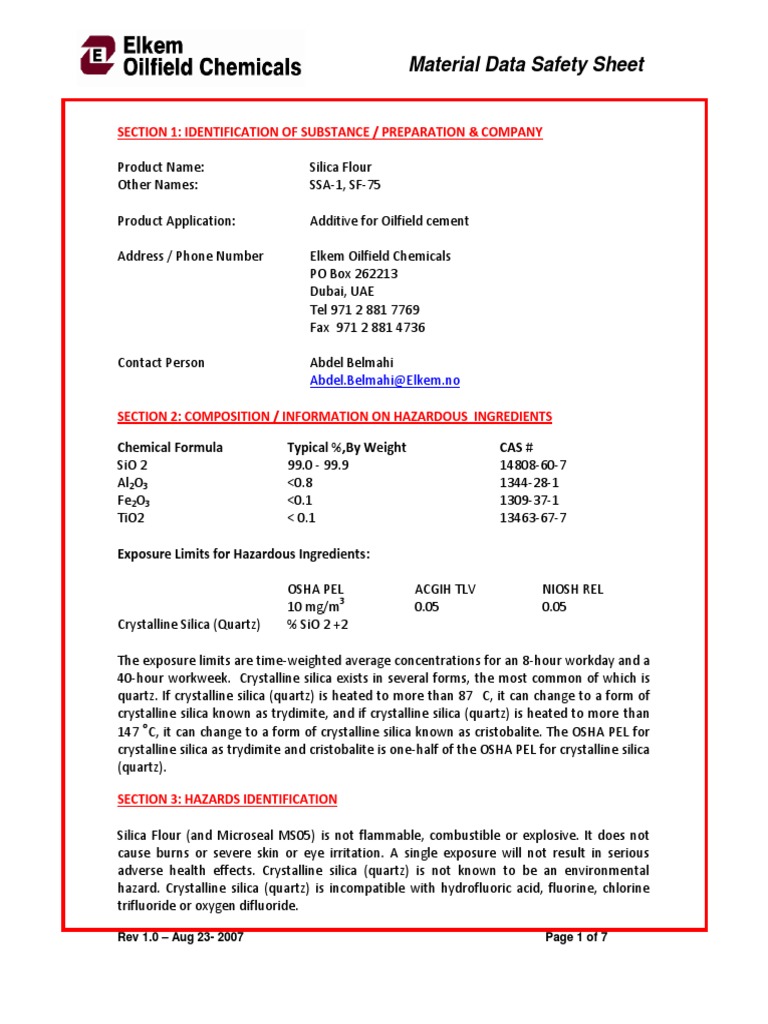 Silica Flour MSDS | PDF | Silicon Dioxide | Carcinogen