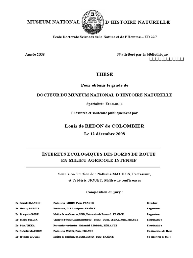 These Redon Biodiversité Biologie De La Conservation - 