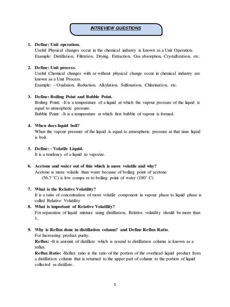 HR Interview Questions PDF Distillation Acid