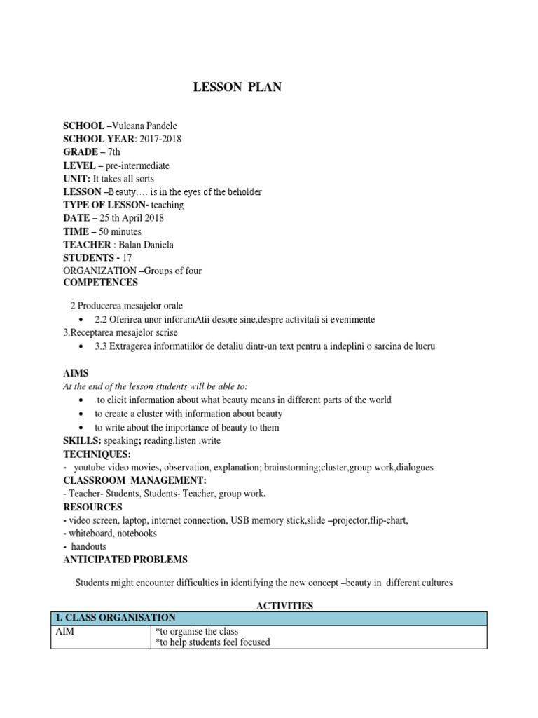 1 Lesson Plan 7th Grade | PDF | Lesson Plan | Pedagogy