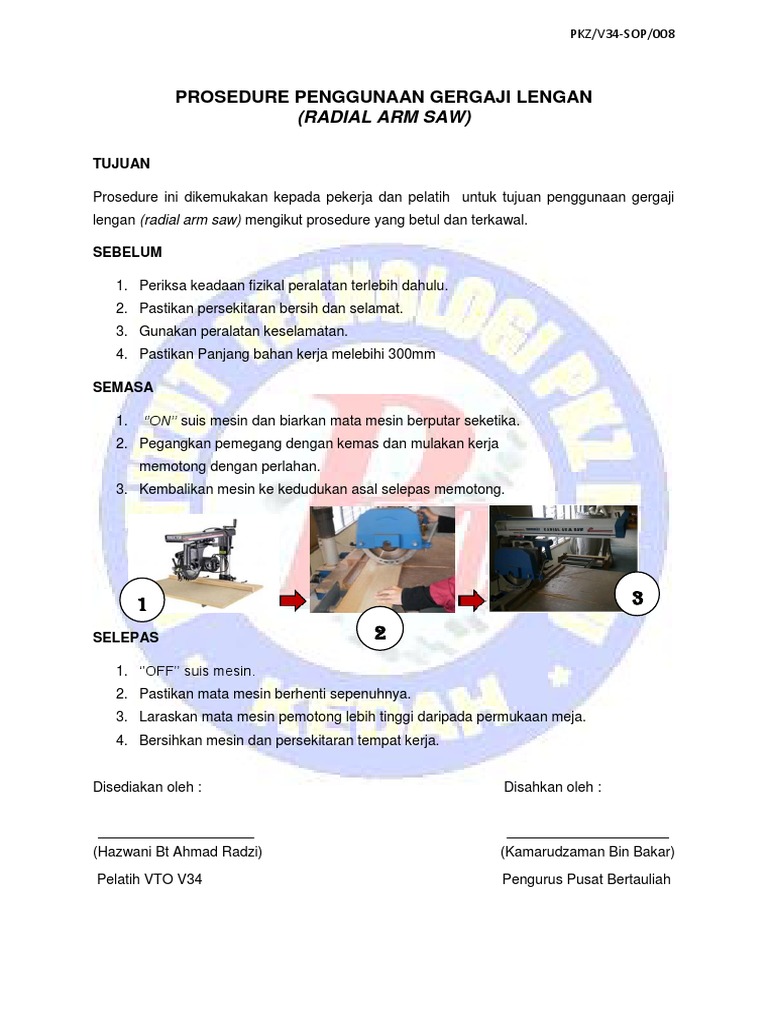 Prosedure Penggunaan Gergaji Lengan Sop 2 Pdf