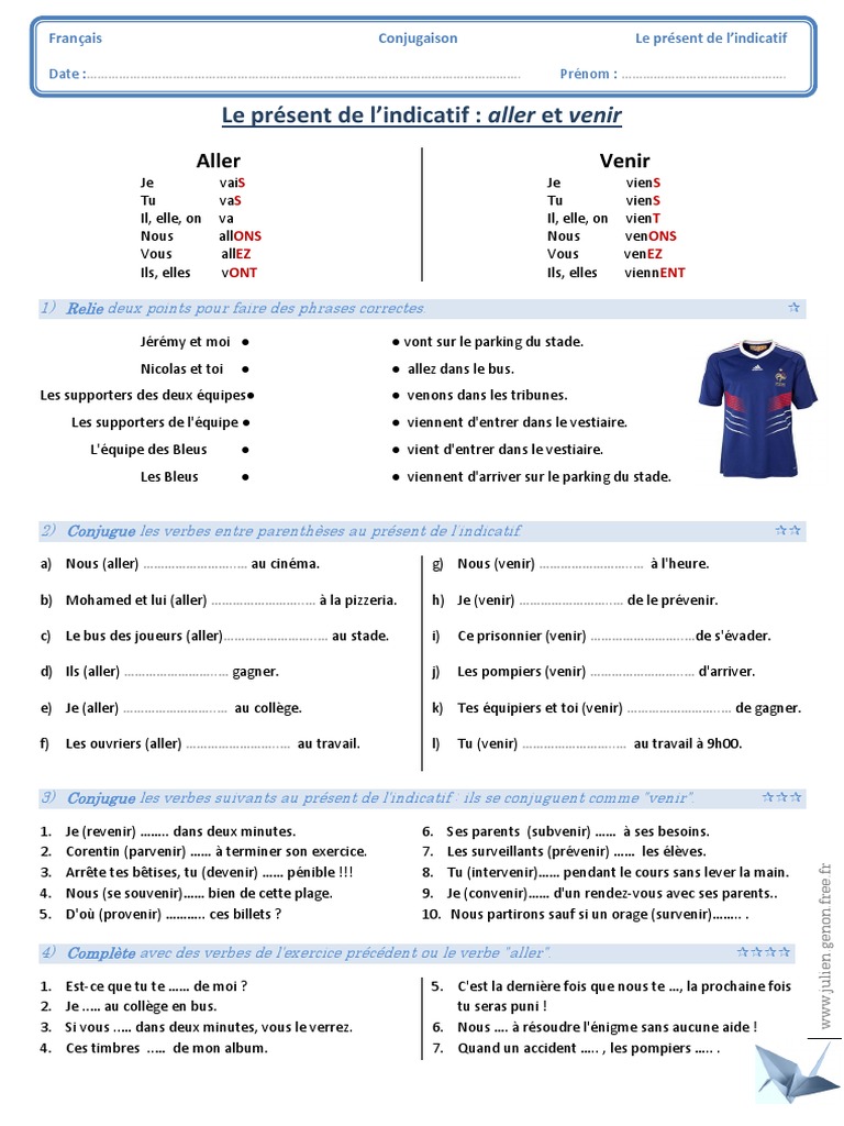Conjuguer Aller Au Présent De L indicatif CJ Present Aller Venir | PDF | Grammaire | Échecs