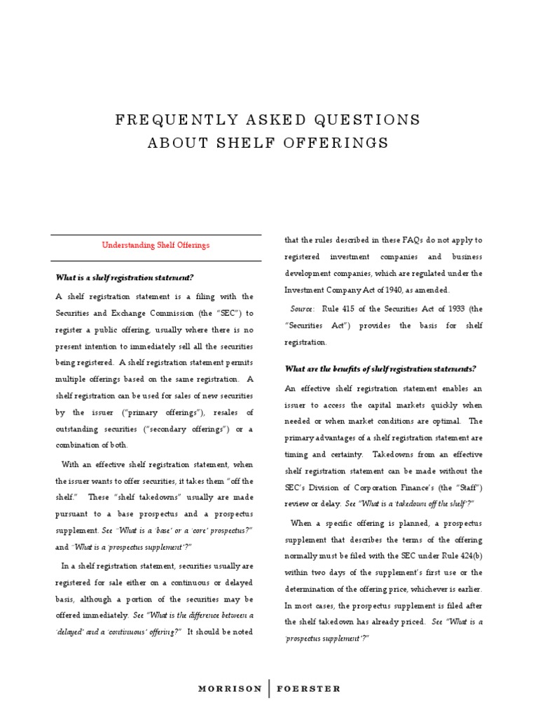 Understanding Shelf Offerings PDF Securities Act Of 1933