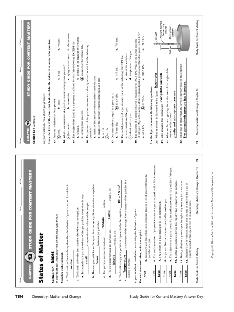 A1-Ch 13 Study Guide PDF | PDF | Intermolecular Force | Gases