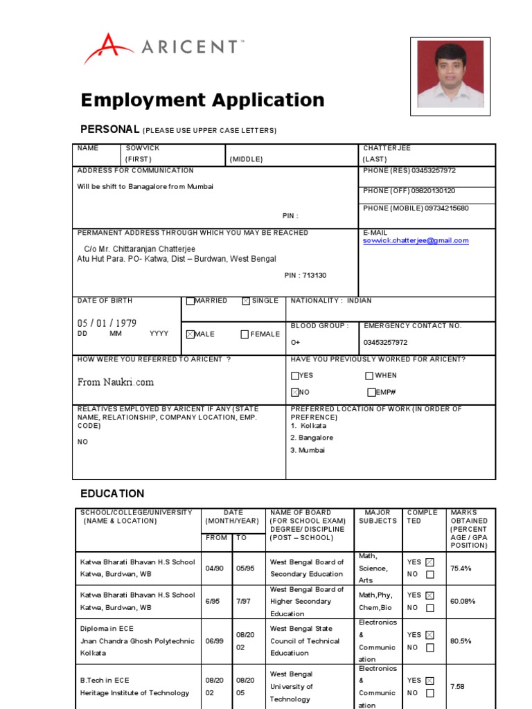 Employment Application for Software Testing | PDF | Employment | Salary