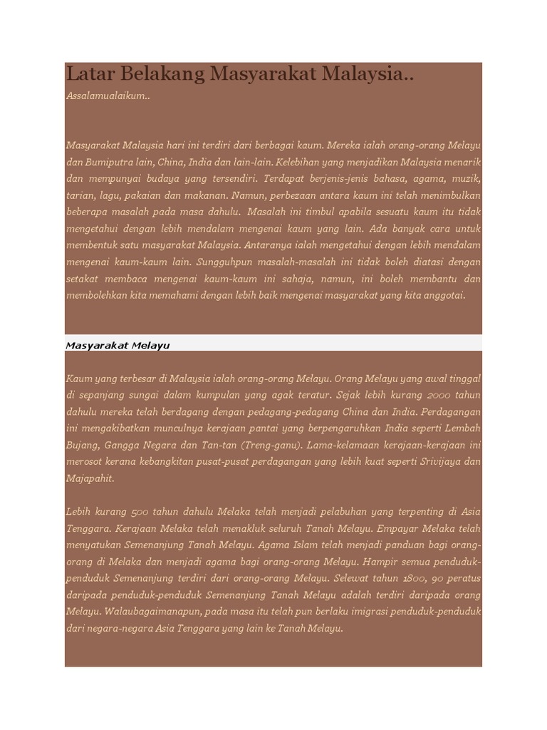 Latar Belakang Masyarakat Malaysia  PDF