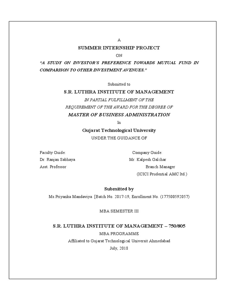 Summer Internship Project Master of Business Administration PDF