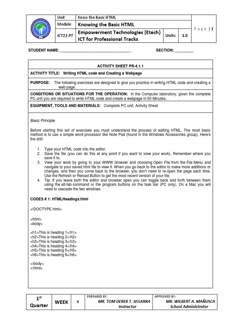 04 Activity Sheet 4.1.1 | Web Page | Html | Free 30-day Trial | Scribd