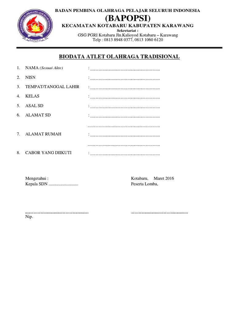 Biodata Atlet | PDF