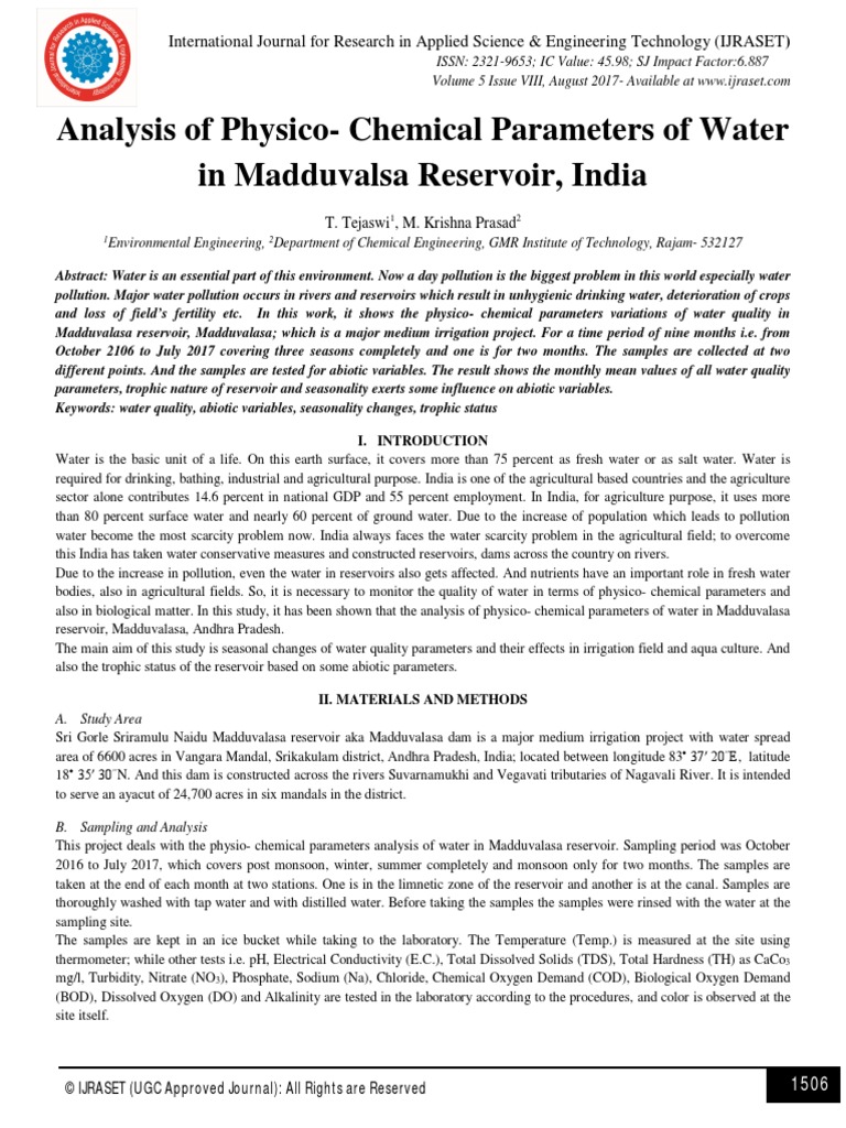 Analysis of Physico Chemical Parameters of Water in Madduvalsa