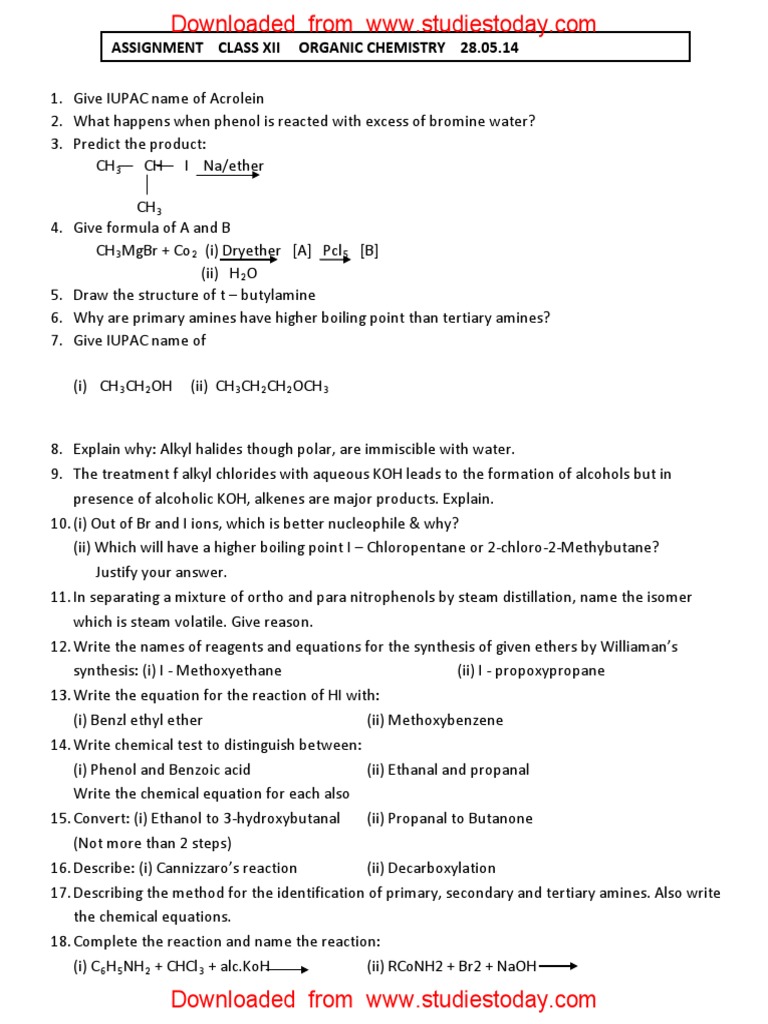 chemistry worksheet grade 12