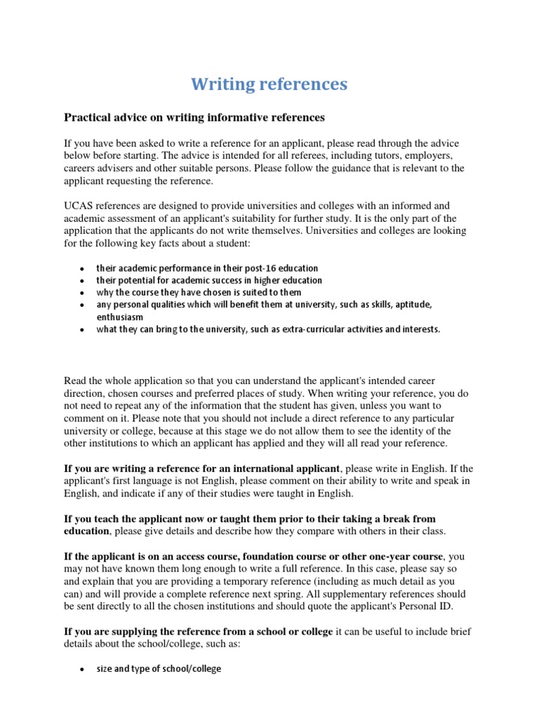 Guide to Writing UCAS References | PDF | Gce Advanced Level (United ...