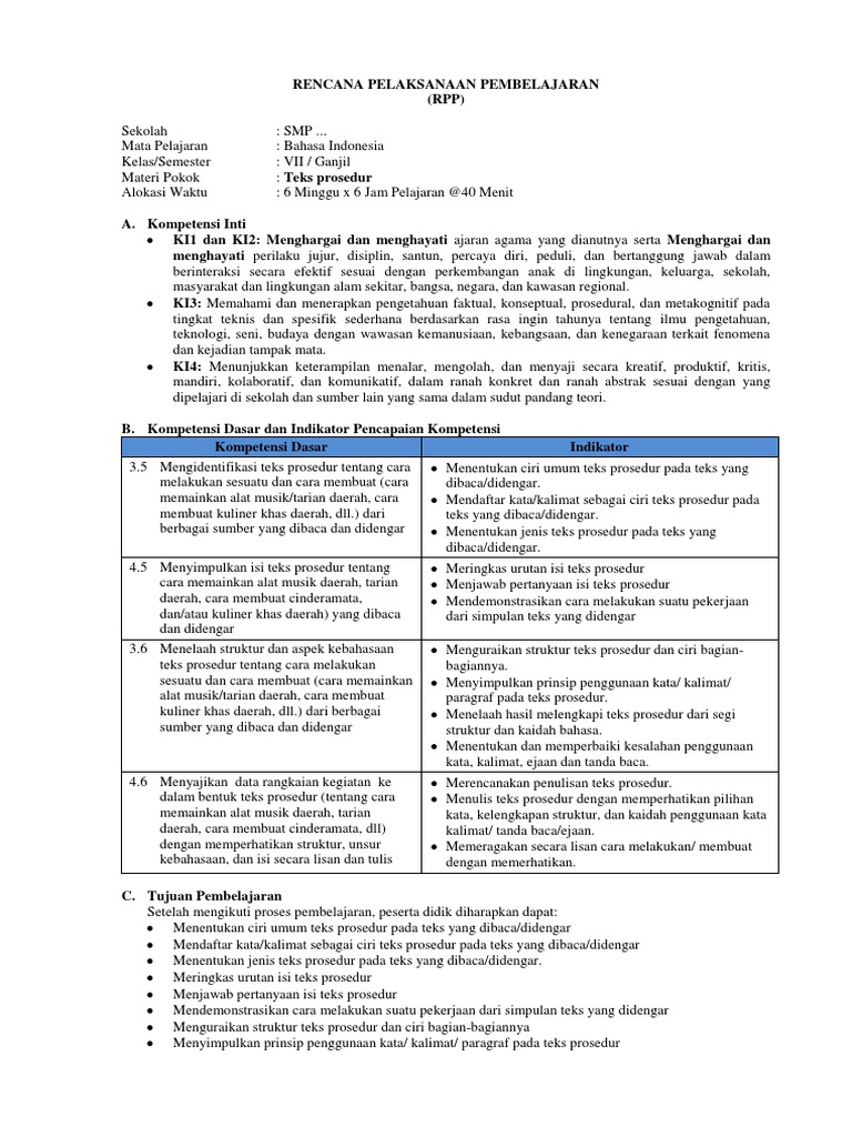 RPP Teks Prosedur Kelas VII SMP | PDF | Karier & Perkembangan