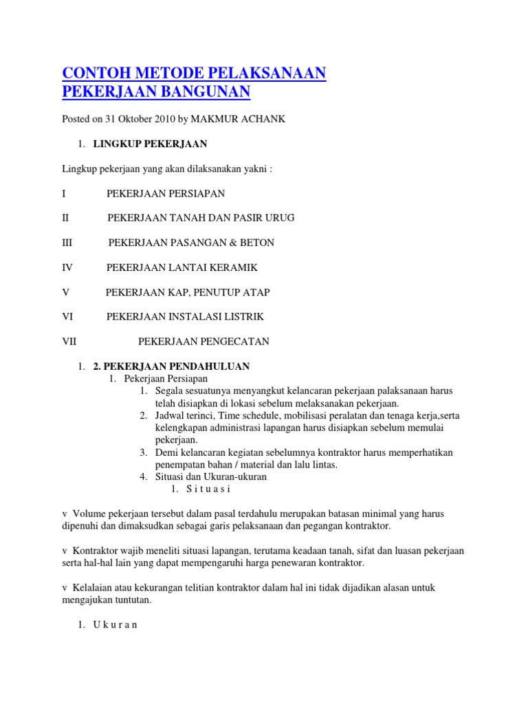 Contoh Metode Pelaksanaan Pekerjaan | PDF