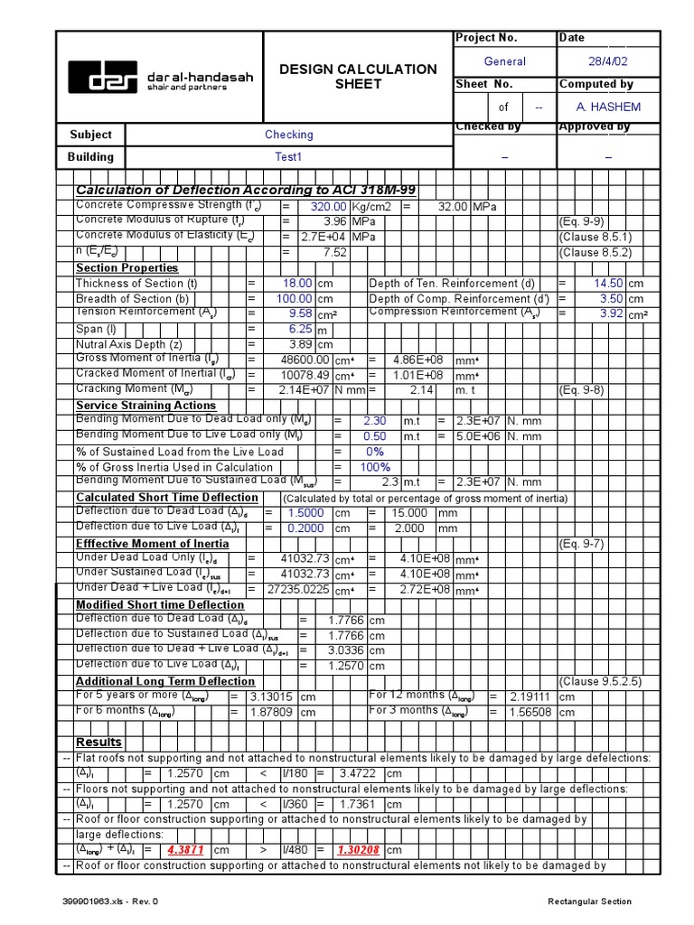 ACI 318M-99 Deflection Calculation Guide | PDF | Bending | Concrete