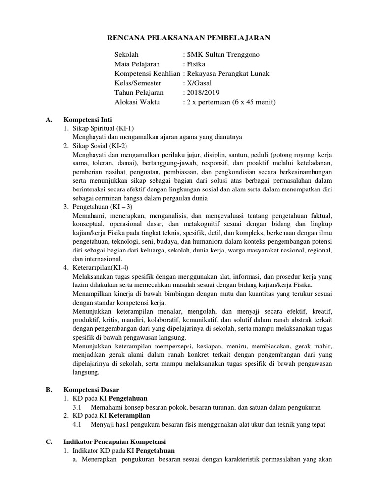 Rencana Pembelajaran Fisika SMK 2018 | PDF | Seni | Sains & Matematika