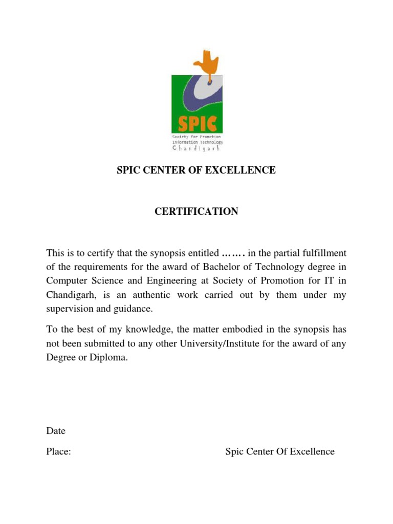 SPIC Certification for B.Tech Synopsis | PDF | Career And Technical ...