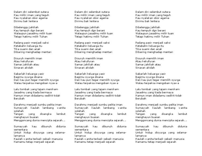Lirik Dan Lagu Sumayyah