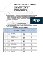 71st Merit List A M.SC Sociology Replica 2018-19 Admission