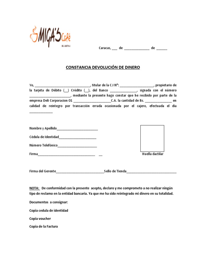 Carta De Devolucion De Dinero Por Error Compartir Carta
