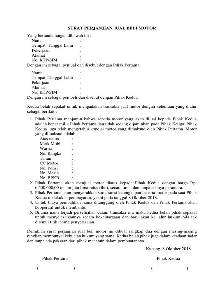 Contoh Surat Jual Beli