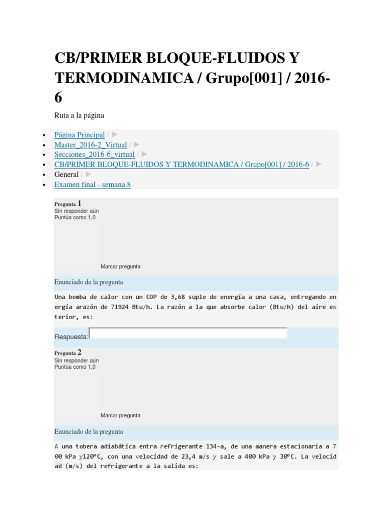 Examen de Termodinámica y Fluidos 2016 | PDF | Gases | Fases de la materia