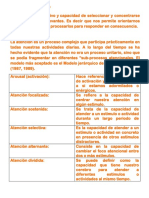 Tipos y subprocesos de la atención: focalizada, sostenida, selectiva, alternante y dividida