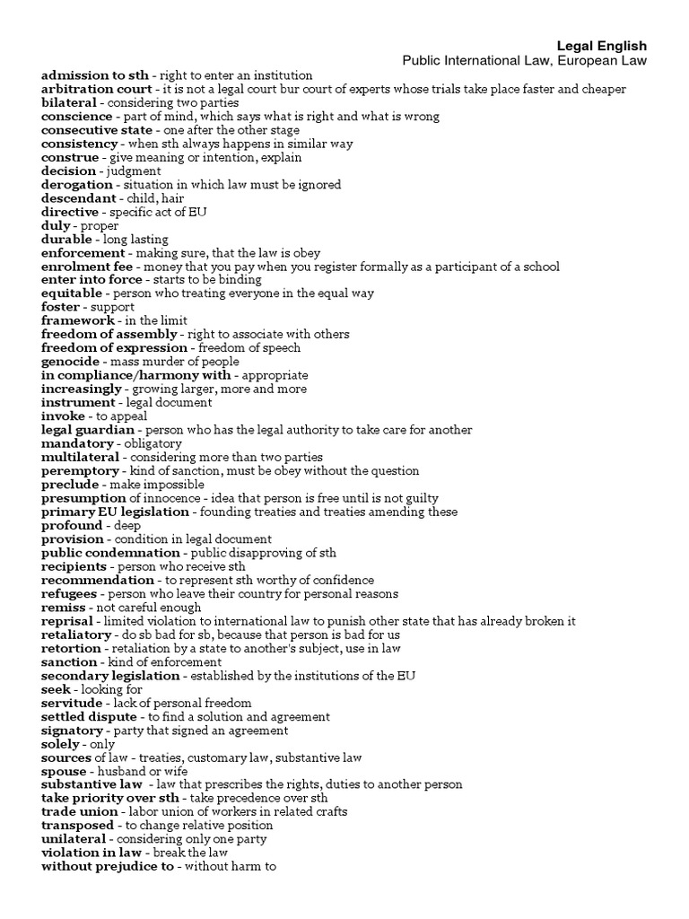 Legal English Terms in International Law | PDF | International Law ...