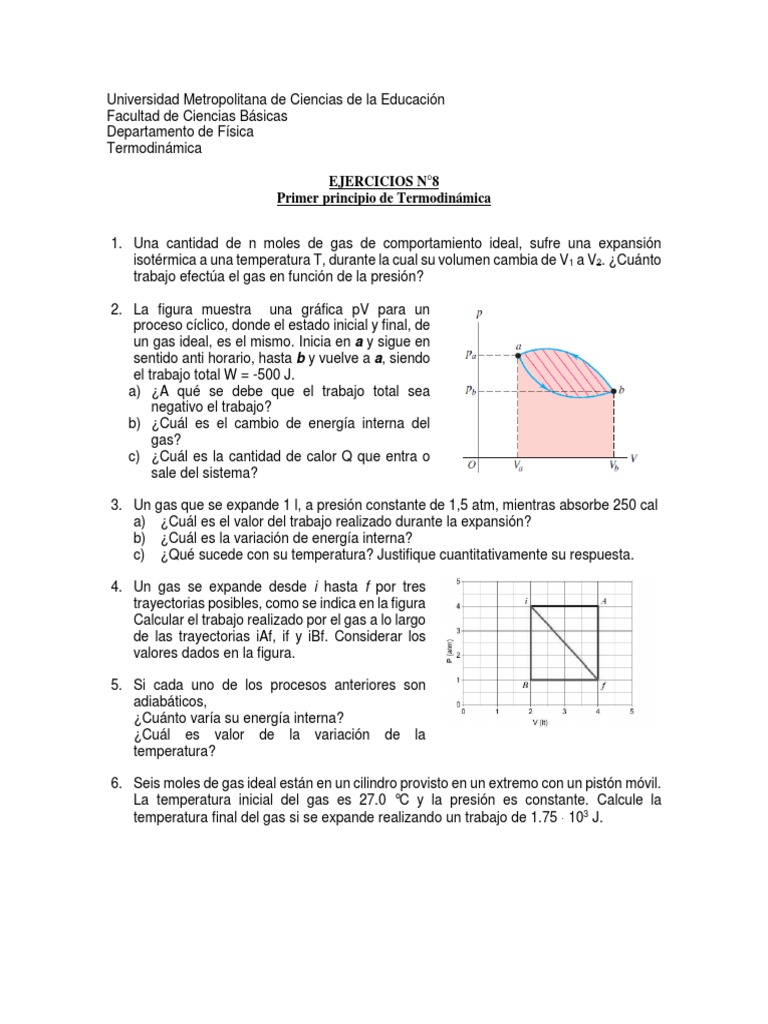 Ejercicios de Termodinámica y Gas Ideal | PDF | Gases | Termodinámica